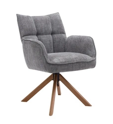 Fotel obrotowy Merys do salonu nowoczesny grafitowy z dębową podstawą UNIQUE