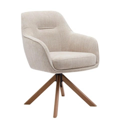 Fotel obrotowy Lova beżowy do salonu nowoczesny z podłokietnikami na dębowych nogach