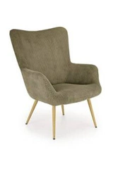 Fotel wypoczynkowy Adagio sztruksowy oliwkowy do salonu skandynawski z podłokietnikami Intesi