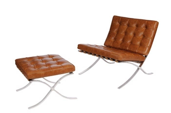 Fotel skórzany BA1 inspirowany Barcelona do salonu brązowy nowoczesny retro glamour