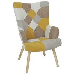 Fotel uszak Helsinki szary patchwork do salonu skandynawski z podłokietnikami Intesi