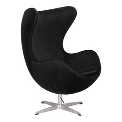 Fotel Jajo Egg czarny welur obrotowy do salonu nowoczesny glamour srebrna podstawa