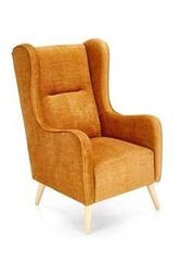 Fotel uszak Caitano musztardowy do salonu skandynawski tapicerowany z podłokietnikami Intesi