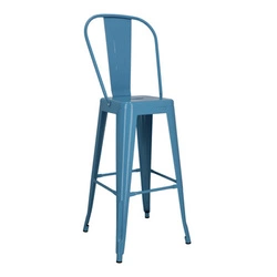 Hoker Paris Back 75 cm niebieski metalowy z oparciem do kuchni i wyspy loftowy D2.DESIGN