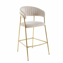 Hoker Glamour welurowy beżowy na złotych nogach z podłokietnikami do kuchni 65 cm Intesi