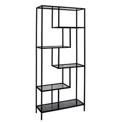 Regał na książki Edison czarny metalowy industrialny z półkami ze szkła do salonu 180 cm