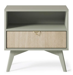 Szafka nocna Intesi Sage 54x38 cm w szałwiowym kolorze z jodełkowym frontem i złotymi uchwytami, styl boho glamour