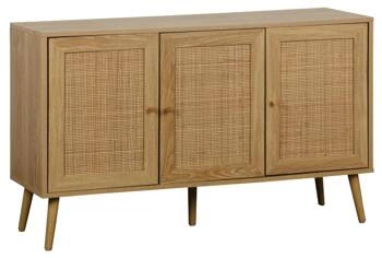 Komoda Ballo drewniana boho z rattanowymi frontami na nóżkach 115 cm do salonu Intesi