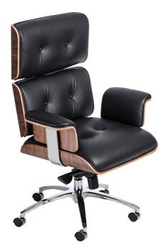 Fotel biurowy ergonomiczny VIP czarny skórzany obrotowy z podłokietnikami do biura D2.DESIGN