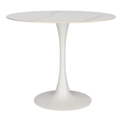 Stół okrągły do jadalni Simplet Skinny Premium Stone biały marmur nowoczesny na jednej nodze 90 cm