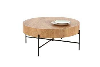 Stolik kawowy Woodsten okrągły 80 cm loftowy dębowy z metalową podstawą do salonu Intesi