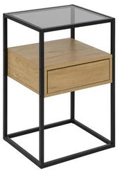 Szafka nocna Randolf 40 cm z dymionym szkłem i czarnym metalem – styl industrialny od Actona