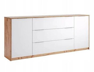 Komoda Tissa 200 cm biała z szufladami nowoczesna do salonu i sypialni dąb