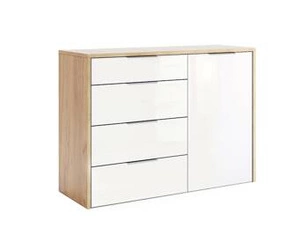 Komoda z szufladami Tissa 120 cm biała połysk dąb nowoczesna do salonu Intesi