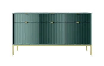 Komoda Delicious ryflowana zielona na wysokich nogach nowoczesna 154 cm do salonu Intesi