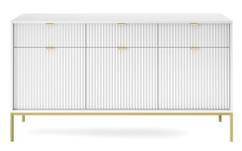 Komoda Delicious biała ryflowana z szufladami na złotych nogach 154 cm do salonu nowoczesna Intesi