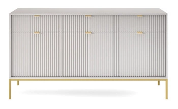 Komoda Delicious ryflowana szara z szufladami 154 cm na złotych nogach do salonu nowoczesna