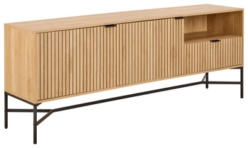 Komoda Jaipur nowoczesna ryflowana dąb bielony/czarny 180 cm do salonu