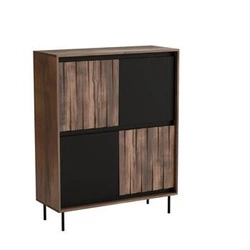 Komoda Miri nowoczesna orzechowa z frezowanym frontem na czarnych nogach 102 cm do salonu