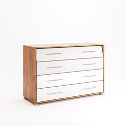 Komoda Madera 120 cm biała z szufladami i LED dąb nowoczesna do salonu Intesi