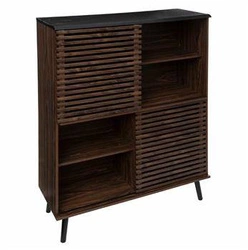 Komoda Asmar wysoka brązowa nowoczesna z półkami na nóżkach do salonu i sypialni 100 cm