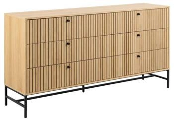 Komoda Albany nowoczesna ryflowana dąb naturalny 158 cm 6 szuflad na nóżkach do salonu Actona