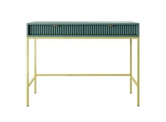 Toaletka Delicious nowoczesna ryflowana zielona z szufladami na złotych nogach do sypialni