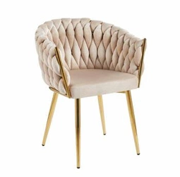 Krzesło tapicerowane Malaya Velvet Intesi beżowe z podłokietnikami do jadalni glamour
