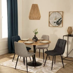 Krzesło tapicerowane Sirac szare ciemne do jadalni i salonu na czarnych metalowych nogach Atmosphera