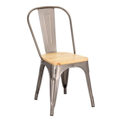 Krzesło metalowe Paris Wood D2.DESIGN do jadalni i kuchni industrialne z drewnianym siedziskiem