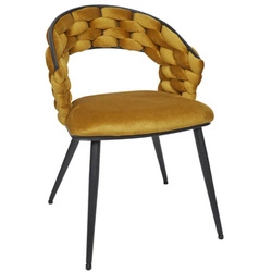 Krzesło tapicerowane welurowe Sawyer musztardowe z podłokietnikami do jadalni i salonu Intesi