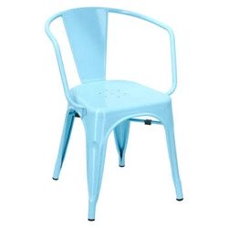 Krzesło metalowe Paris Arms niebieskie do jadalni i kuchni inspirowane Tolix industrialne