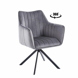 Krzesło obrotowe Adrienne Velvet szare tapicerowane welur do jadalni i salonu z podłokietnikami