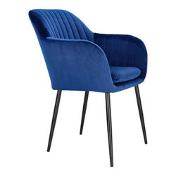 Krzesło do jadalni tapicerowane welur granatowy Emilia Actona z podłokietnikami glamour