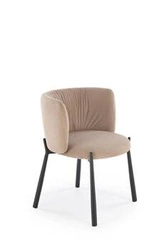 Krzesło tapicerowane welurowe Itzal beżowe do jadalni nowoczesne z czarnymi nogami Intesi