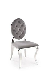 Krzesło tapicerowane welurowe Royale szare glamour do jadalni na srebrnych nogach Intesi