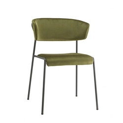 Fotel kubełkowy Lisa tapicerowany zielony loftowy do salonu i jadalni na metalowych nogach