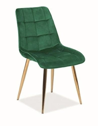 Krzesło do jadalni Plaid Velvet Intesi zielone welurowe glamour ze złotymi nogami tapicerowane