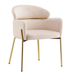 Krzesło Dreby beżowe welurowe ze złotymi nogami do jadalni salonu