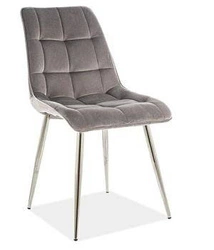 Krzesło Plaid Intesi szare tapicerowane welur nowoczesne do jadalni i salonu glamour