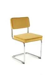 Krzesło tapicerowane Nelson Intesi welurowe musztardowe na płozach do jadalni nowoczesne