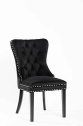 Krzesło do jadalni Lael Intesi tapicerowane welur czarne, klasyczne drewniane, styl prowansalski