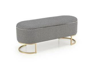 Ławka tapicerowana Edessa ze schowkiem do przedpokoju w pepitkę glamour na złotych nogach