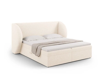 Łóżko tapicerowane Miley beżowe 180x200 z pojemnikiem do sypialni nowoczesne glamour