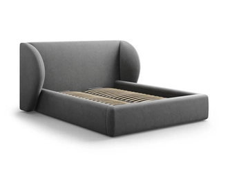 Łóżko tapicerowane Miley II szare welurowe 160x200 z pojemnikiem do sypialni glamour