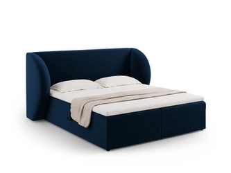 Łóżko tapicerowane Miley niebieskie welurowe 180x200 z pojemnikiem do sypialni glamour