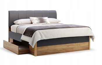 Łóżko małżeńskie tapicerowane Matle 160x200 z szufladami dąb i szary do sypialni