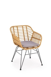 Krzesło rattanowe Pavarisa boho z podłokietnikami do jadalni i salonu naturalny Intesi