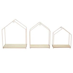 Intesi Domek zestaw 3 różowych półek metalowych na ścianę do pokoju dziecięcego i salonu