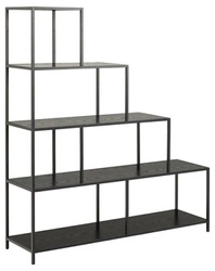 Regał na książki Seaford czarny schodkowy metalowy industrialny do salonu Actona 150x135 cm